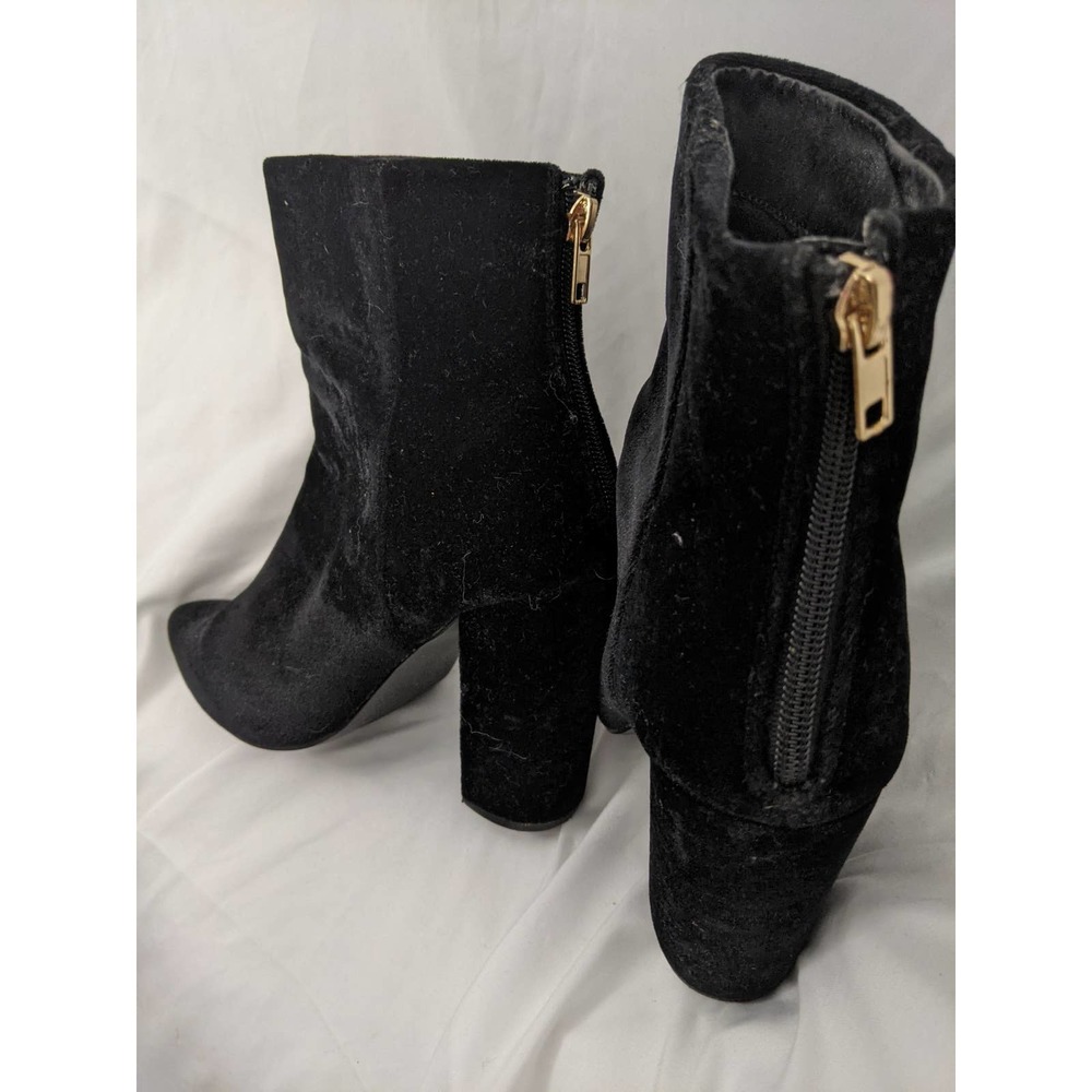 1X WORN! QIMMA BLACK VELVET BACK ZIP, CHUNKY HEELED BOOTS! HOT! SIZE 9